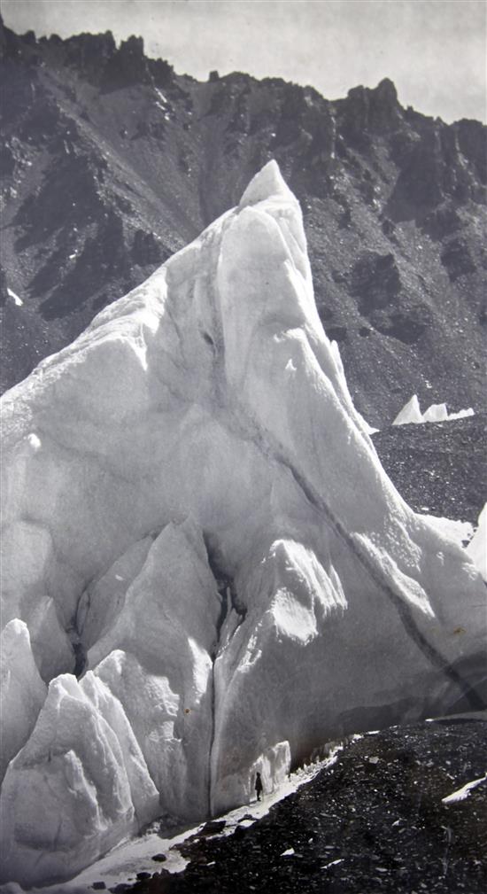 Tom G. Longstaff. A black and white photograph The East Ronghu Glacier, Mount Everest, 14 x 8.75in.